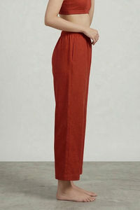 Zivame Mock Linen Woven Loungewear Bottom - Burnt Brick — thumbnail 5